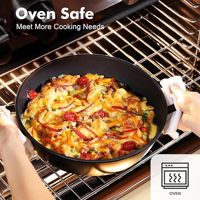 SENSARTE Nonstick Cookware Set Pots and Pans Set Kitchen Non-stick Cooking Set Dishwasher &amp Oven Safe Induction Compatible Free of Intentionally Added PFOA/PFOS 15pcs Black