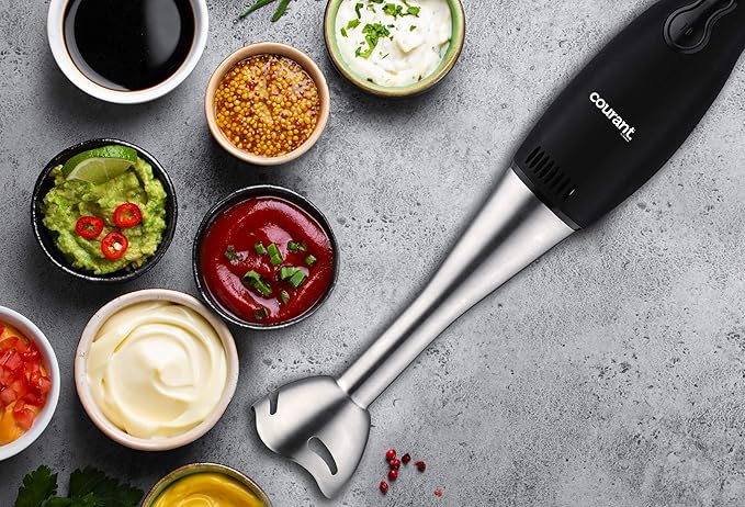 Courant Immersion Hand Blender with 200 Watt Easy to Clean Stick Blender Blends Purees Crushes Ice
