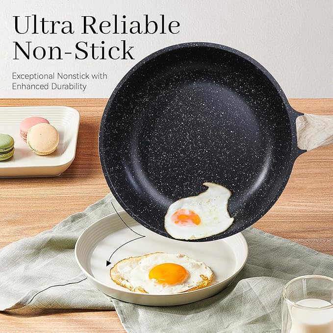 Pots and Pans Set Non Stick 17Pcs Kitchen Cookware Sets Granite Stone Induction Cookware Non Stick Cooking Set w/Frying Pans Saucepans Sauté Pan (PFOA Free) Black