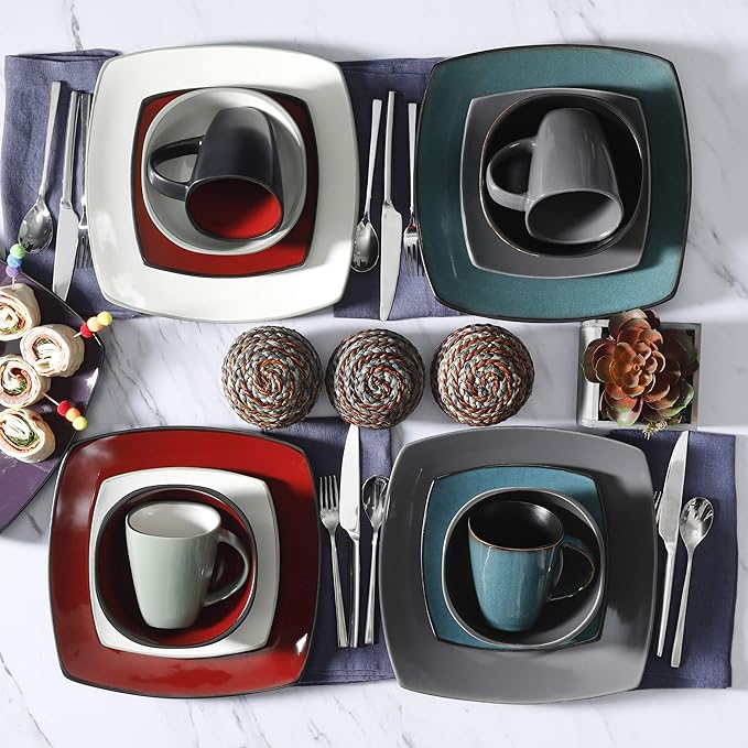Gibson Soho Lounge Square Reactive Glaze Dinnerware Set Grey - 97558.16RM Service for 4 (16pcs)