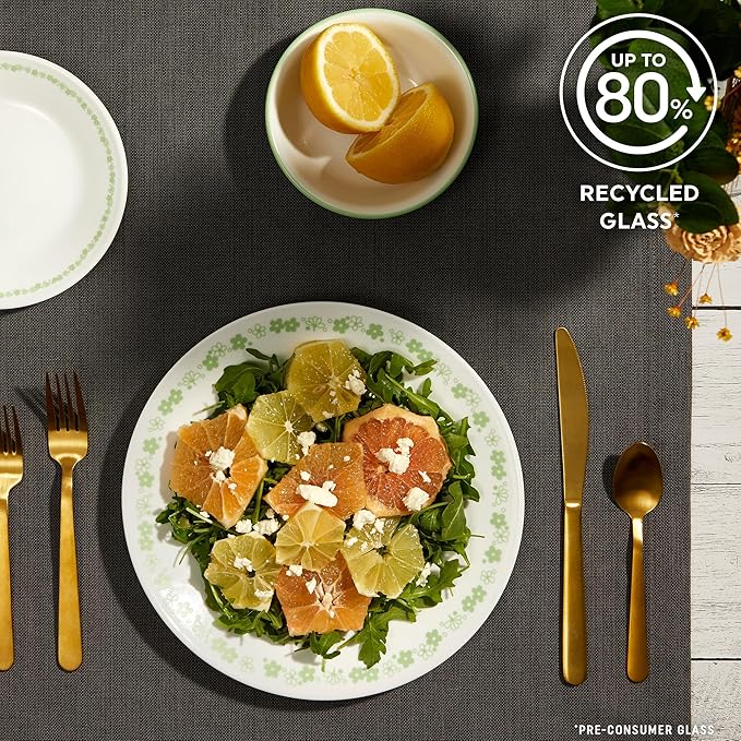 Corelle Vitrelle 18 Piece Glass Dinnerware Sets Service for 6 Triple Layer Chip &amp Crack Resistant Glass Plate and Bowl Sets Spring Blossom Green