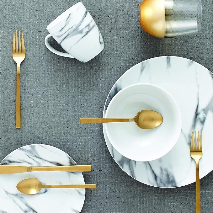 Safdie &amp Co. 16-Piece Marble Dinnerware Set Porcelain White
