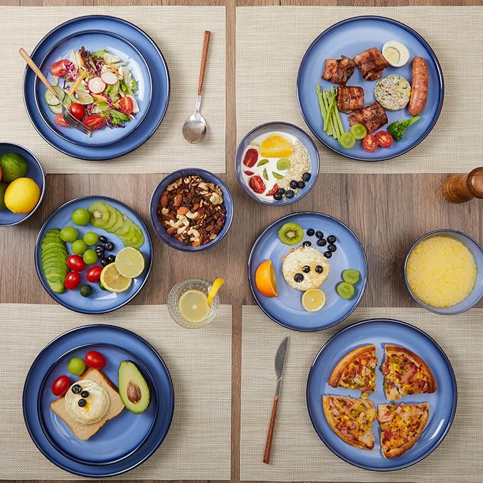 12 Piece Dinnerware Set Includes 6 Piece Salad Plate Set Combo Light Blue