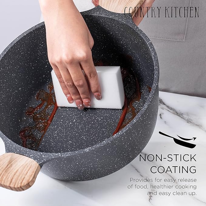 Country Kitchen Non-Stick Cast Aluminum Cookware Set - Durable Kitchen Cookware for Everyday Cooking Speckled Grey 6 Pc.
