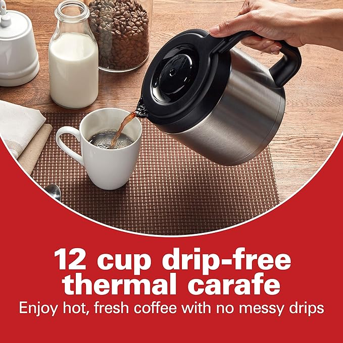 Hamilton Beach Programmable Front-Fill Coffee Maker with Thermal Carafe (46391) 12 Cup Capacity Black and Stainless