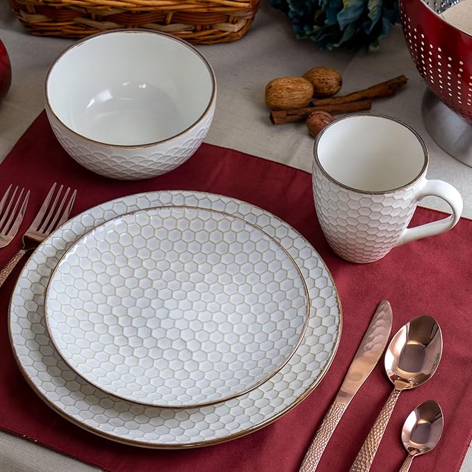 Elama HoneyIvory 16 Piece Stoneware Dinnerware Set in Ivory