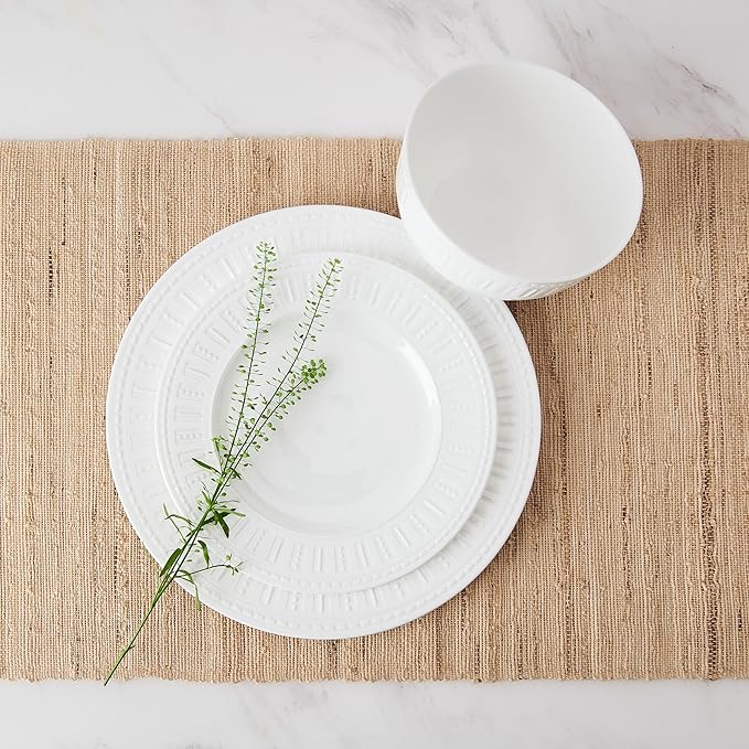 Mikasa Miles Bone China Lightweight Chip Resistant 12 Piece Dinnerware Set Service for 4 White