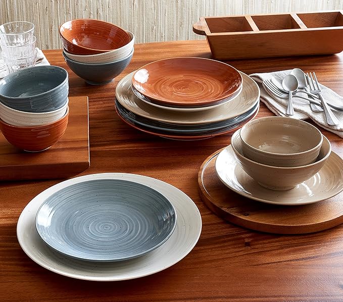 Sango Siterra Painter's Palette 20-Piece Stoneware Dinnerware Set – Service for 4 Multicolor with Unique Flecked Design Perfect for Everyday Dining &amp Entertainment Microwave &amp Dishwasher Sa