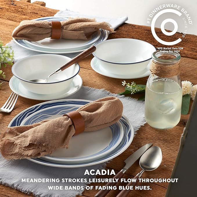 Corelle Vitrelle 18 Piece Glass Dinnerware Sets Service for 6 Triple Layer Chip &amp Crack Resistant Glass Plate and Bowl Sets Acadia