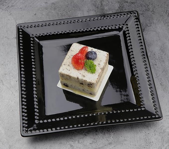 16 Piece Square Beaded Stoneware Dinnerware set by Lorren Home Trends Black