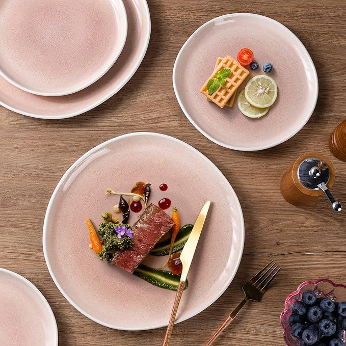 AmorArc Ceramic Dinnerware SetsHandmade Reactive Glaze Stoneware Plates and Bowls SetsHighly Scratch Resistant | Dishwasher &amp Microwave Safe Dishes SetService for 4 (12pc)