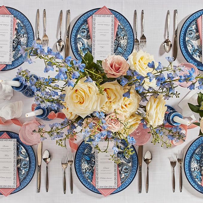 Marchesa Monarcha 12-Piece Dinnerware Set Porcelain Plates and Bowls Set Dishwasher and Microwave Safe Dish Set for 4 Blue