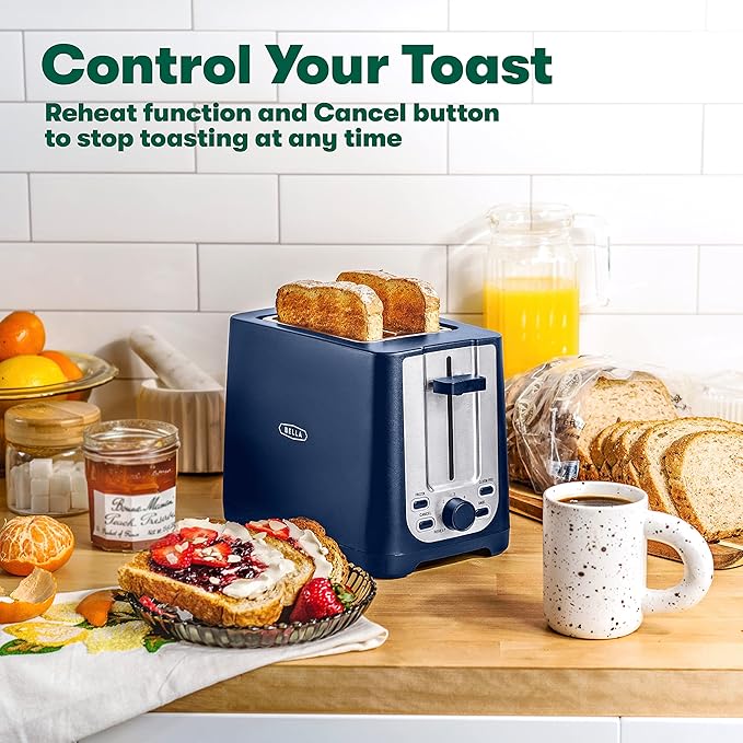 BELLA 2 Slice Toaster with Auto Shut Off - Extra Wide Slots &amp Removable Crumb Tray and CancelDefrost &amp Reheat Function - Toast BreadBagel-&amp WaffleBlue(Pack of 6)