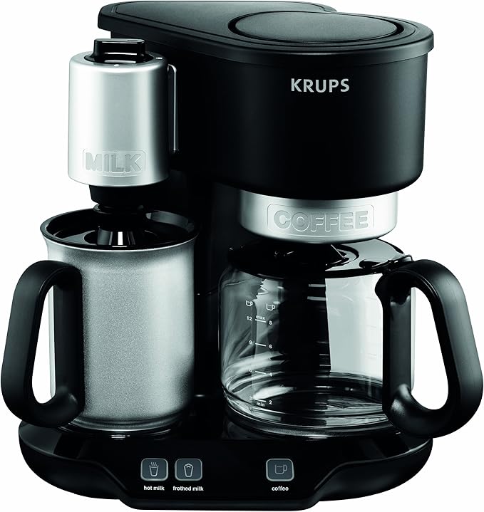 KRUPS KM310850 Latteccino 2-in-1 Coffee Maker Machine with Professional Milk Frother 8-Cup Black