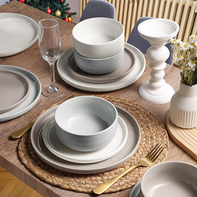 HaWare Stoneware Dinnerware Sets 18-Piece Plates and Bowls Set for 6 Dishes Set for Home Restaurant Speckled Multicolor