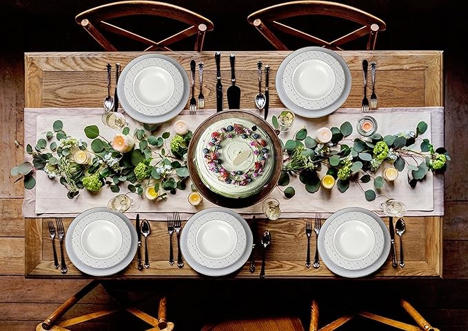 57Piece Gold Border Porcelain Dinnerware Set-Service For 8-Carlotta-Mix &amp Match