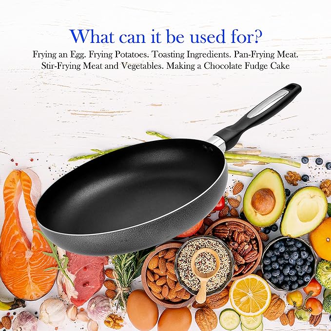 Alpine Cuisine Fry Pan 2-Piece Nonstick Coating Gray Frying Pans Nonstick for Stove with Stay Cool &amp Comfortable Handle Durable Nonstick Cookware Ideal for Family