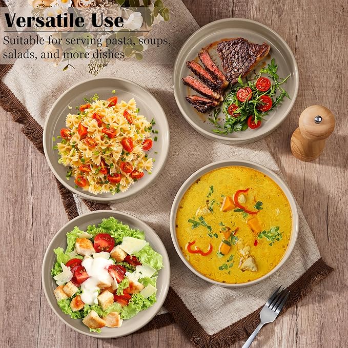 E-far Stoneware Dinnerware Sets with Pasta Bowls Set of 4 Bundle 12PCS Plates and Bowls Dish 35oz Ceramic Large Salad Bowl Plates for Serving Soup Dinner Microwave &amp Dishwasher Safe Speckled K