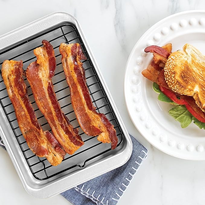 Nordic Ware Naturals 5 Piece Compact Pan Set Toaster Oven Counter Ovens Air Fryer and Broiler Safe Size for 1-2 Portions - Includes Rectangular Pan Muffin Pan Baking Sheet Broiling Rack and Lid