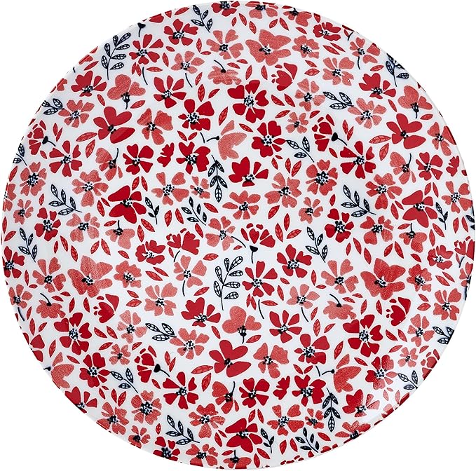 Pfaltzgraff Radiant Blossom 12 Piece Floral Stoneware Dinnerware Plate Bowl Dish Set Service for 4 Red