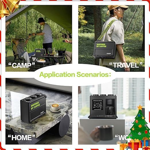 CANDY Portable Espresso Machine with Strap 3 in 1 Coffee Maker One-Touch Operation Rechargeable Cold Brew Up to 60 Cups for Ground Ideal for Camping RV &amp Outdoor Home Heating in Plug-in Mo