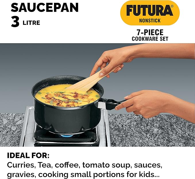 HAWKINS Futura Non-Stick Cookware 7 Pieces Set (QS5) 2 LTR 3 LTR 3.25 LTR Black (NSET4)
