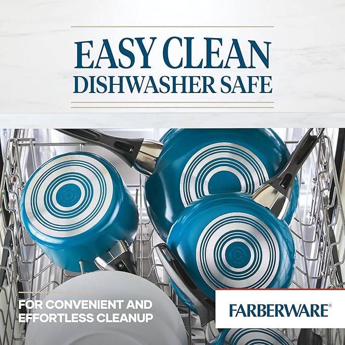 Farberware 20361 Dishwasher Safe Nonstick Cookware Set / Pots and Pans Set - 15 Piece Blue