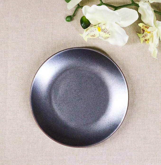 Ebros Gift Iron Black Clay Underglaze Technique Tetsu Kesho Porcelain Dinnerware Kitchen Set Asian Japanese Restaurant Supply (Pack Of 5 Round Appetizer Salad Plates 6 D)