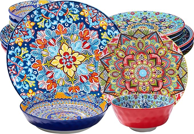 Dinnerware Set Service for 4 Plates and Bowls Set Ceramic Dishes Set for 4 Microwave and Dishwasher Safe Scratch Resistant Bohemian Style