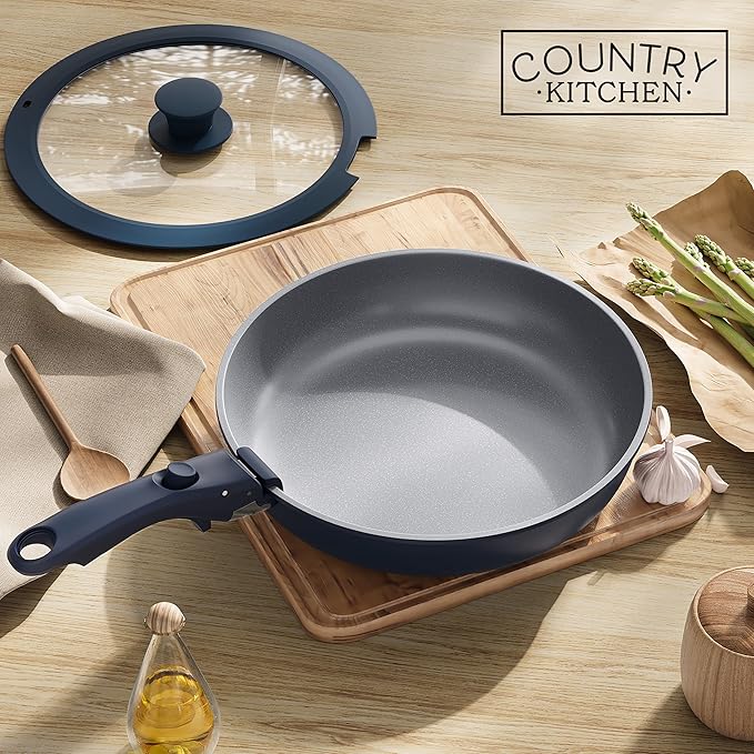 Country Kitchen Cookware Set with Removable Handle Oven &amp RV Safe Pots and Pans Set Denim Original