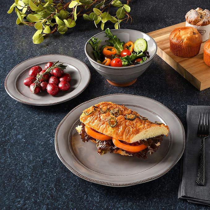 Gibson Elite Terranea Round Reactive Glaze Terra Cotta Dinnerware Set Service for Four (12pcs) Grey