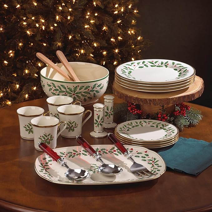 Lenox Dinnerware Set Holiday 12-Piece Set Service For 4 Porcelain Plate Berry Motif With 24-Karat Gold Accents Christmas Dinner Plates Salad Plates And Mugs Dishwasher Safe (Assorted 12 Piece)
