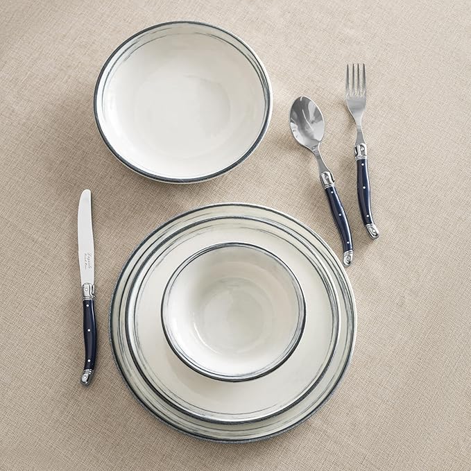 French Home 12-Piece Dinnerware Set – Water's Edge Porcelain Plates and Bowls – Elegant Lead-Free Stoneware Set for Everyday Use