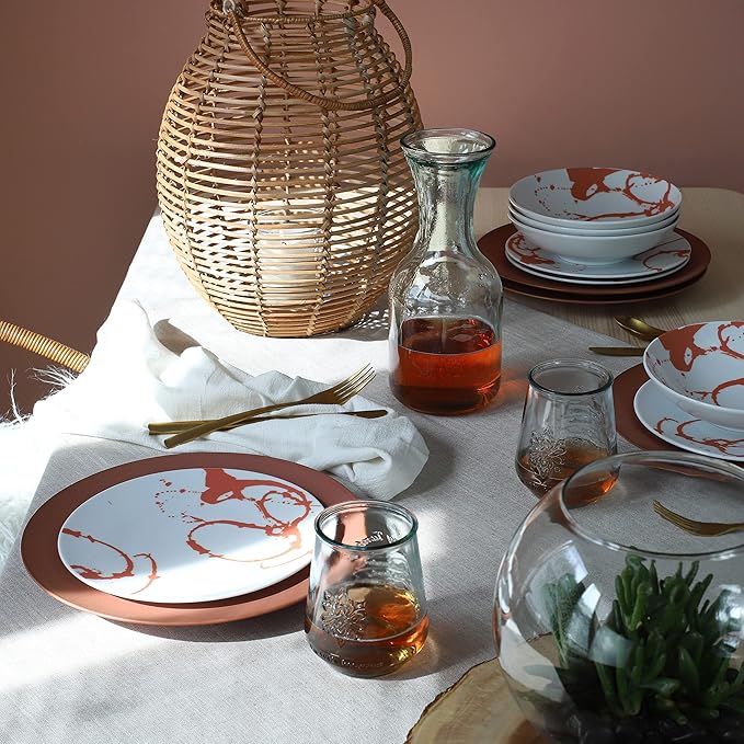 Euro Ceramica Nile 24 Piece Dinnerware Set - Service for 8 - Egyptian Inspired Dinnerware Red Large