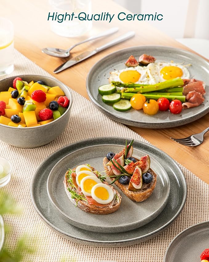 vancasso ANYA 18 Pieces Plates and Bowls Set Stone Grey Dinnerware Sets Reactive Glaze Dishes Set for 6 Ceramic Dishware Sets Kitchen Dinner Set Microwave &amp Dishwasher Safe