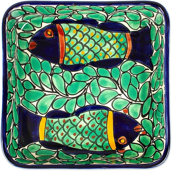 NOVICA Dessert Plates Dinnerware Set From Mexico 'Fish Fiesta'