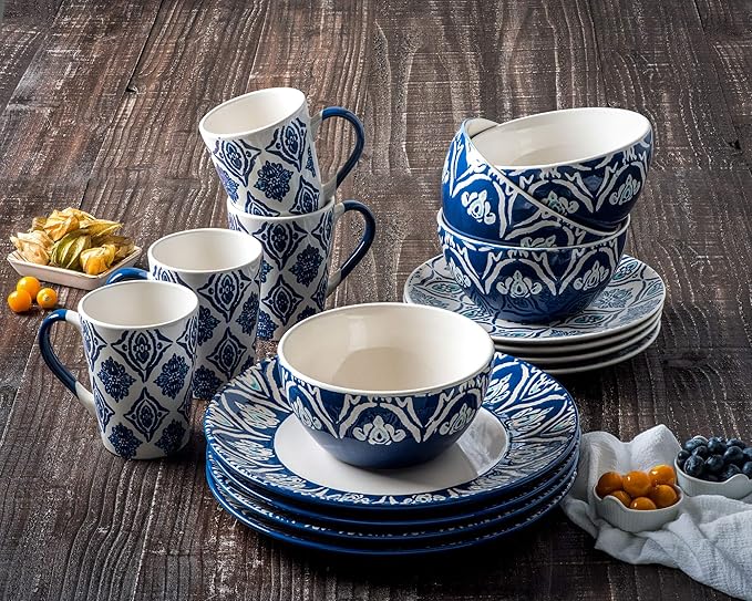 American Atelier Pirouette 16 Piece Dinnerware Set Blue 10.5x10.5