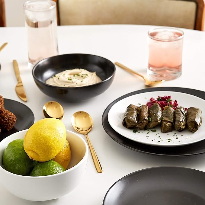 Euro Ceramica Euro Essential Collection 16 Piece Dinnerware Set Service for 4 Solid Semi-Matte Black
