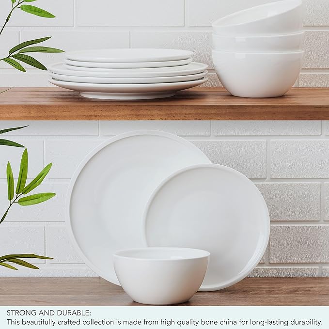 Mikasa Colter Bone China Lightweight Chip Resistant 12 Piece Dinnerware Set Service for 4 White