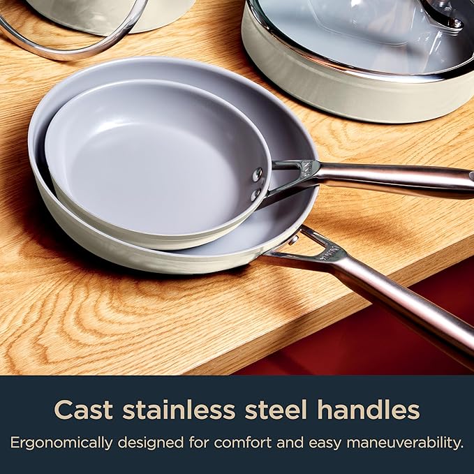 Ninja Ceramic Pro 7-Piece Cookware Set Non-Stick Pots &amp Pans Set with Glass Lids Nontoxic PTFE Free Ceramic Coated Oven Safe All Stovetops &amp Induction Compatible Stone CW39007ST