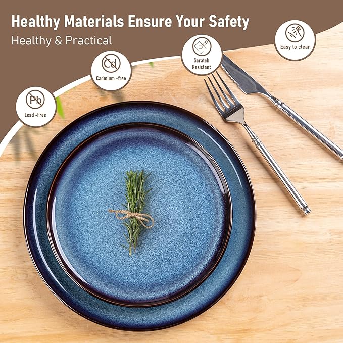 LERATIO Ceramic Dinnerware Sets for 412 Pieces Poreclain Plates and Bowls SetsScratch Resistant DishesDishwasher &amp Microwave SafeOven Safe Dishes SetService for 4 - Blue