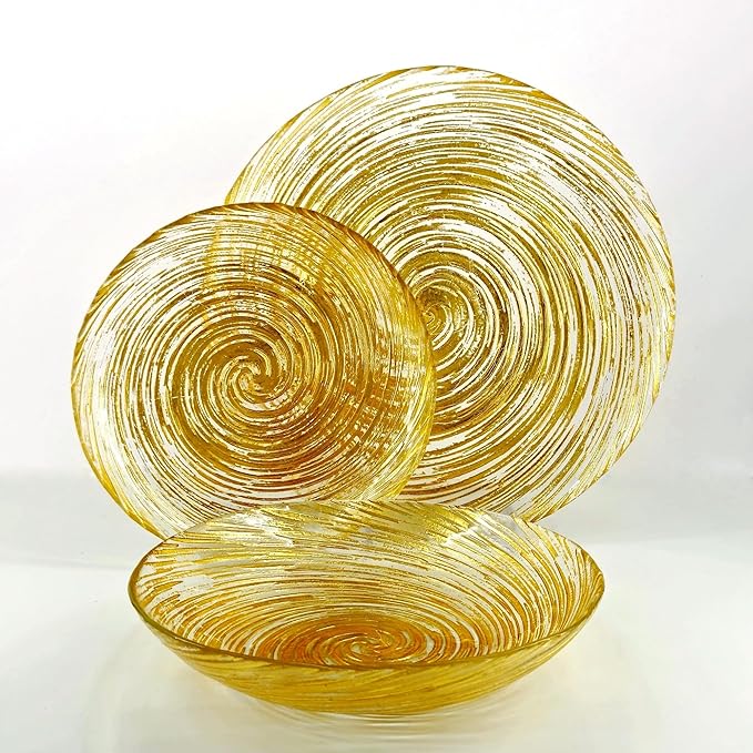 Red Pomegranate Volute Glass Dinnerware Set Set of 18 pcs Gold