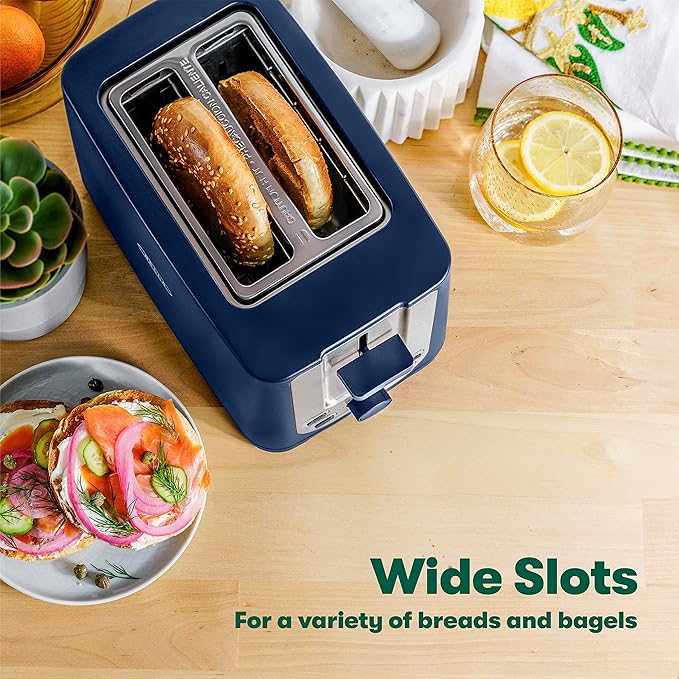 BELLA 2 Slice Toaster with Auto Shut Off - Extra Wide Slots &amp Removable Crumb Tray and CancelDefrost &amp Reheat Function - Toast BreadBagel-&amp WaffleBlue(Pack of 6)