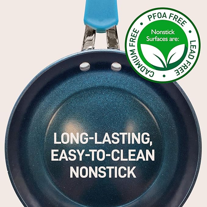 NutriChef NCCW11BL Nonstick Cookware Excilon |Home Kitchen Ware Pots &amp Pan Set with Saucepan Frying Pans Cooking Pots Lids Utensil PTFE/PFOA/PFOS free 11 Pcs Blue