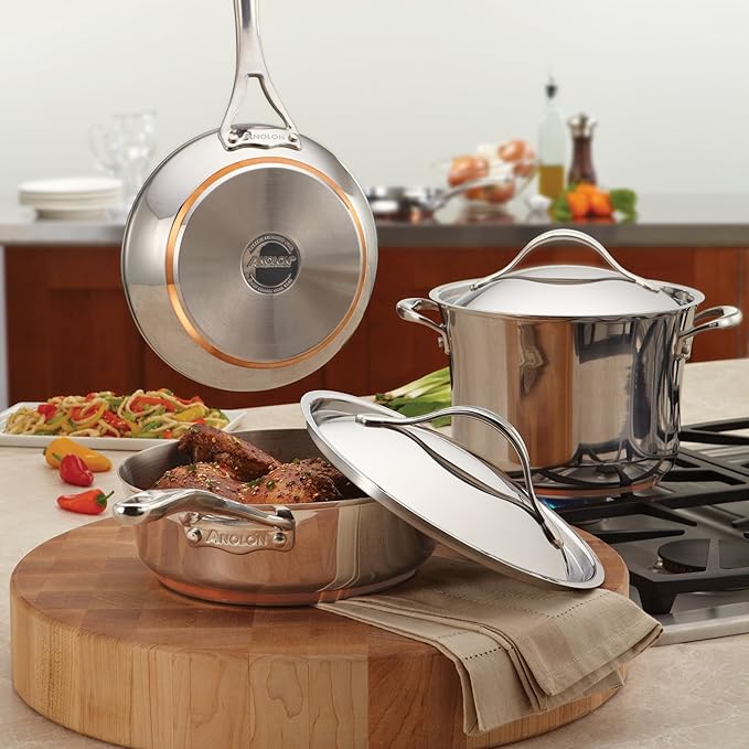 Anolon 77448 Nouvelle Stainless Steel Sauce Pan/Saucepan with Straining and Lid 3.5 Quart Silver