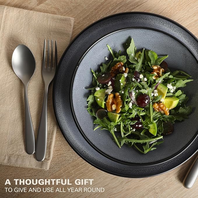 Gibson Elite Tribeca Loft 16-Piece Dinnerware Set – Matte Black and Blue Reactive Glaze Stoneware Double Bowl Round Plates and Bowls – Modern Rustic Dinnerware for 4 Dishwasher &amp Microwave Safe