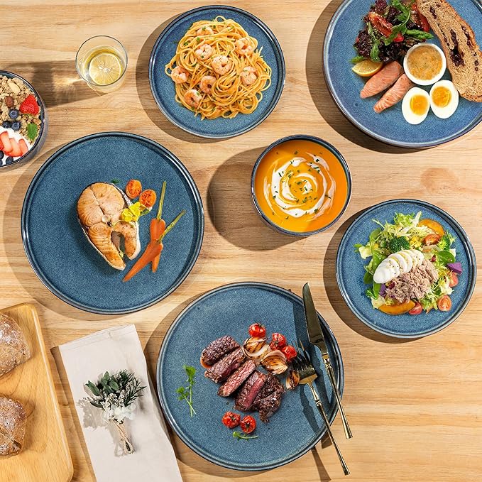 AmorArc Ceramic Dinnerware Sets Handmade Reactive Glaze Stoneware Plates and Bowls SetsHighly Chip and Crack Resistant | Dishwasher &amp Microwave Safe Dishes Set Service for 6 (18pc)