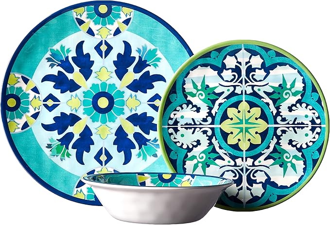 Certified International GRAN12PC Granada Melamine 12 pc Dinnerware Set Service for 4 Multicolored