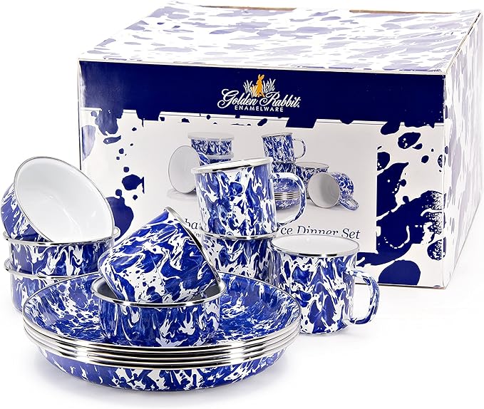 Golden Rabbit Enamelware 12-piece Dinnerware Set Cobalt Swirl