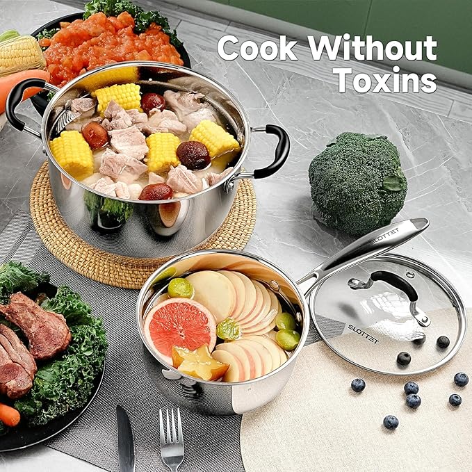 Stainless Steel Kitchen Cookware Set11 Piece Pots and Pans Set with SteamerHeat-resistant HandleNon-ToxicInductionOvenDishwasher Safe
